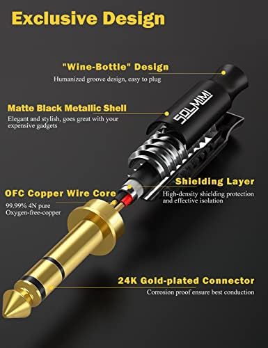 1/4 Headphone Adapter, 6.35 mm Male to 3.5 mm Female Audio Jack Adapter, Lossless Stereo Headphone Jack Adapter for Mixer Guitar Piano Amplifier Speaker or More - Matte Black(30cm)