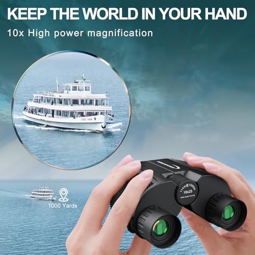 10x25 Compact Binoculars for Adults Kids - Aurosports High Powered Small Binoculars with Low Light Vision - Easy Focus Lightweight Binoculars for Bird Watching Hunting Travel Hiking