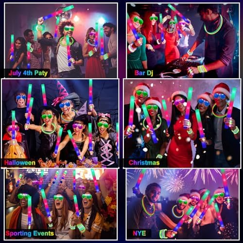 150 PCS Glow in the Dark Party Supplies, 16 Foam Sticks, 16 LED Glasses, 100 Glow Sticks and 18 Finger Lights for Neon Party, Wedding, Birthday, Concert, New Year, Carnivals, Raves