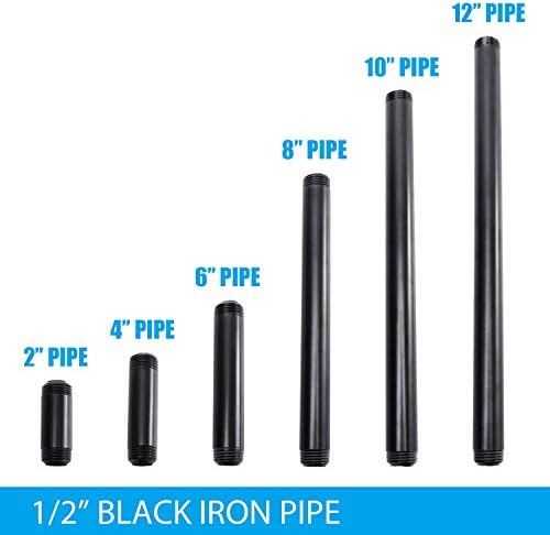1/2" x 10" Black Painted Iron Pipe, Home TZH 10 Pack Black Paint Finish Threaded Metal Pipe Nipple for DIY Project/Furniture/Shelving Decoration (10, 10")