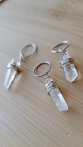 1 Quartz Crystal Loc Jewelry, Dreadlock Hair Beads, Stone Hair Rings, Natural Gemstones Adornment for Women Braids Hair Decoration Accessories (Silver Hair Ring)
