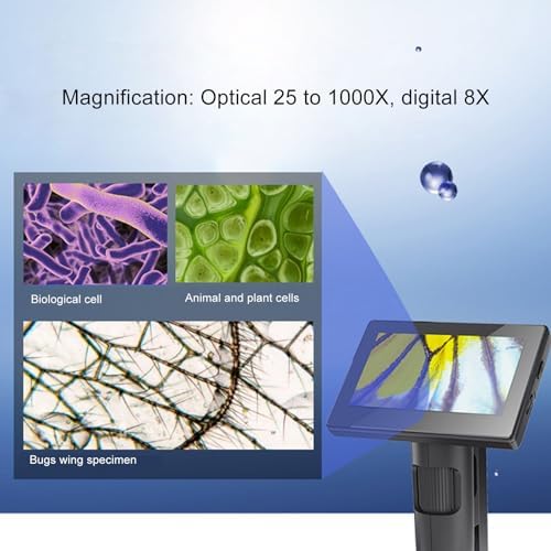 1080P Digital Microscope with 5in 800x480 Screen, USB 2600mAh Camera Microscope with Optical 1000X Digital 8X Zoom 3 Lighting Modes, Microscope for Soldering Research