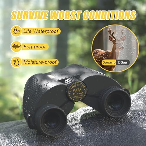 10x25 Compact Binoculars for Adults and Kids, Large Eyepiece Waterproof Binocular with Low Light Vision, High Powered Easy Focus Small Binoculars for Bird Watching, Outdoor Hunting, Travel, Concerts