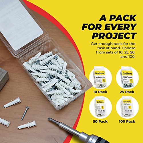 #8 Self Drilling Drywall Plastic Anchors with Screws - No Pre Drill Hole Preparation Required - 75 Lbs (100 Pack)