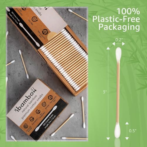 1000 Pack 100% Bamboo Cotton Swabs - Double Tipped Cotton Buds for Ear Cleaning | Bamboo Swabs for Beauty & Personal Care | FSC Certified & Hypoallergenic, Suitable for All Ages and Pets