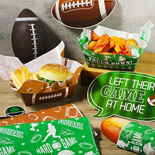 100 Pcs Football Party Decoration 1.1 lb 50 Football Paper Food Serving Trays with 50 Grease Resistant Liner Papers for Birthday Party Supplies Sport Game Event Favors