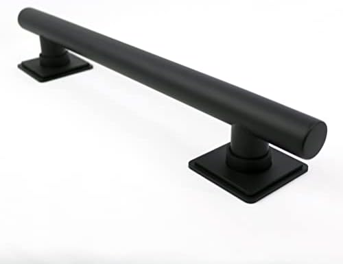 12-inch Coronado Designer Straight Bathroom Shower Grab Bar with Decorative Square Flanges, Matte Black