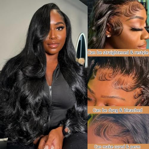 13x6 Body Wave Lace Front Wigs Human Hair Pre Plucked 30Inch 180% Density HD Transparent Lace Frontal Wigs for Women Glueless Wig with Baby Hair