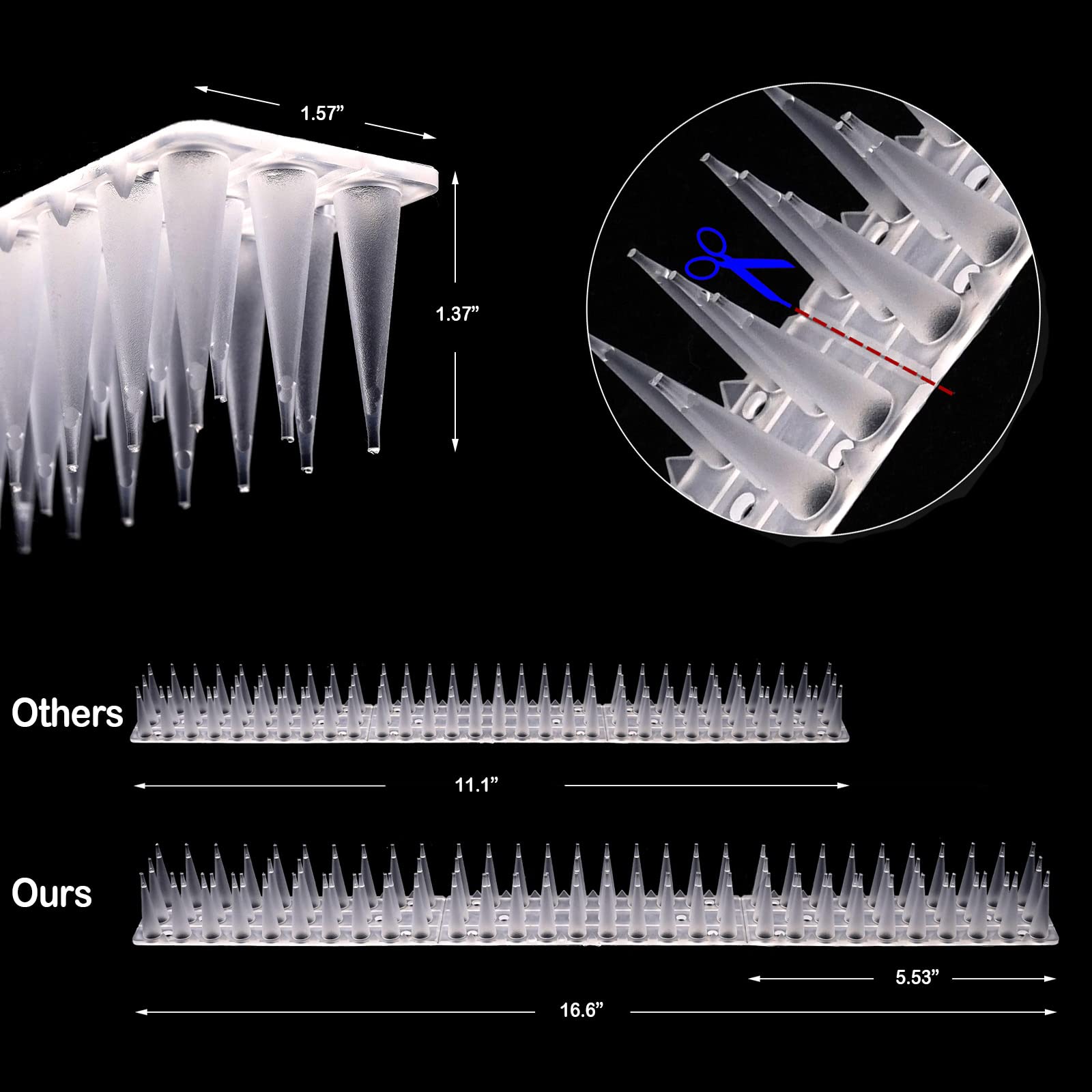 12-Pack Pigeons Bird Spikes for Outside with 20 Cable Ties, Birds Deterrent Spikes for Pigeons and Other Small Birds, Squirrel Spikes Keeping Raccoon Cats Away from Fence Roof Mailbox White