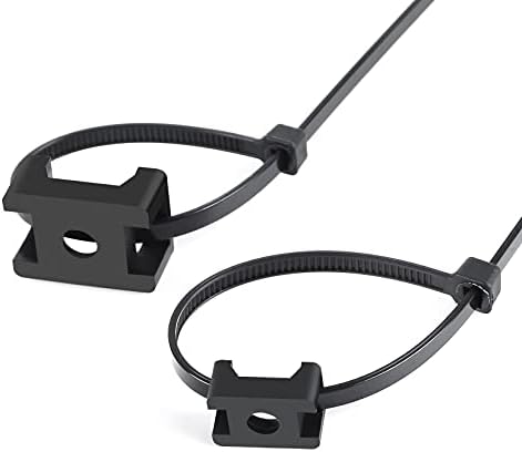 100 Pcs Cable Zip Tie Saddle Type Mounts Base with 8" Cable Ties Tapping Screw, Wire Cable Clips Organizer Holders Clamps Black