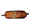 1 LARGE LEATHER HAIR BARRETTE WITH STICK…. CLIPPED CORNER DESIGN PONYTAIL HOLDER…... WESTERN FLOWER PATTERN HAIR CLIP CHOICE OF 5 OUTSTANDING COLORS