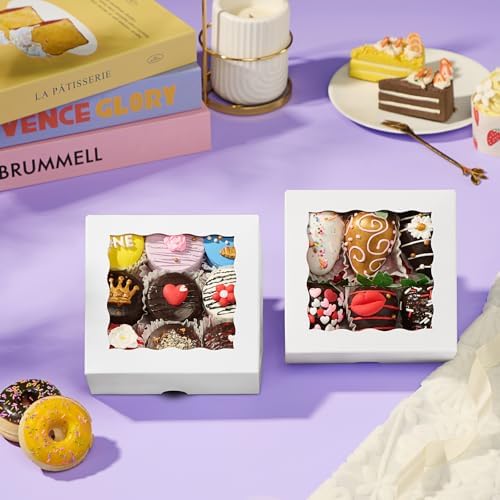 100PCS 5x5x2 Inch Cookies Boxes Bakery Boxes Strawberries Boxes Chocolate Bomb Boxes Cakesickle Boxes Mini Cake Cinnamon Roll Boxes