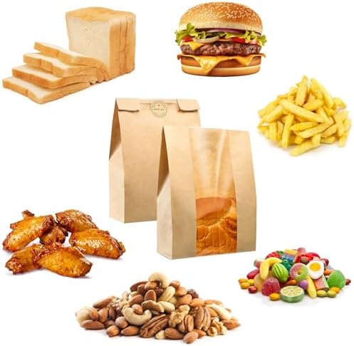 100 Pcs Bread Bags for Homemade Bread, Sourdough Paper Bread Bags With Window, 50% Thicker 13.7x8.2x3.7in, A Large Bakery Bags Used for Storage Bread & Snacks, 110 Cute Sealing Stickers With Ties