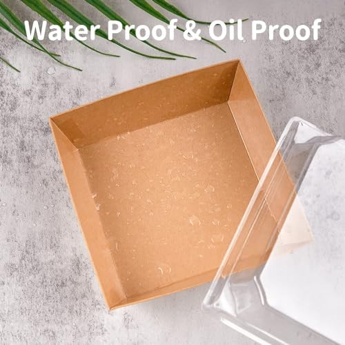 100 Pack Paper Charcuterie Boxes with Clear Lids, 4 Inches Brown Cookie Boxes Dessert Boxes Disposable Oil-Proof Food Containers for Sandwich, Cake Slice, Cupcake, Chocolate Covered Strawberry
