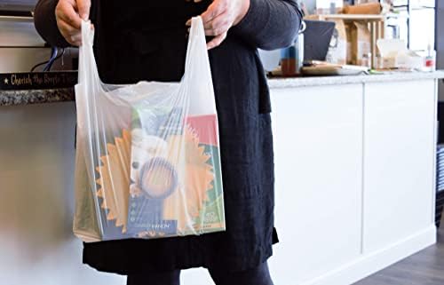 100 Large Plastic Grocery T-Shirt Bags - Plain White 12" x 6" x 21" by JA Kitchens