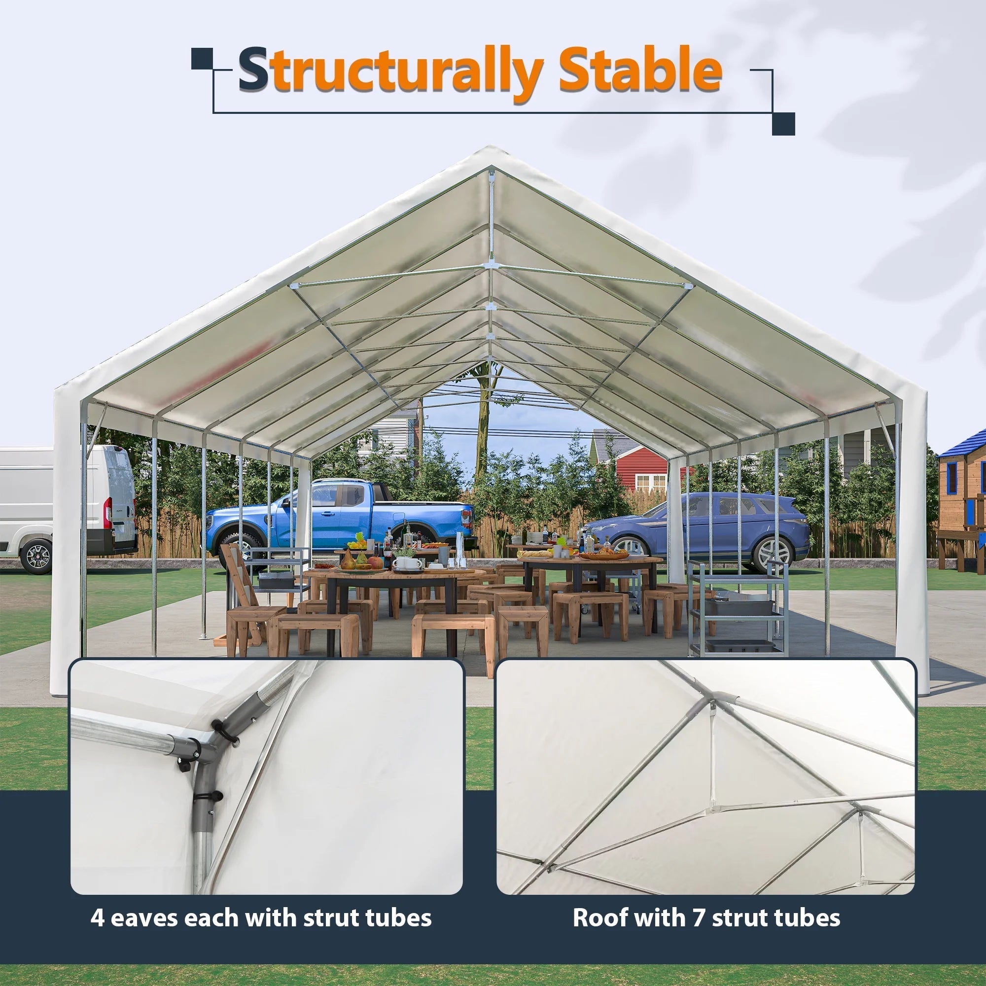 20x40 FT Heavy-Duty Party Tent with 3 Storage Bags - Large Waterproof Wedding Event Shelter for Removable Sidewalls & Zipper Door - Outdoor Commercial Tent for Parties Carport Camping BBQ Garden