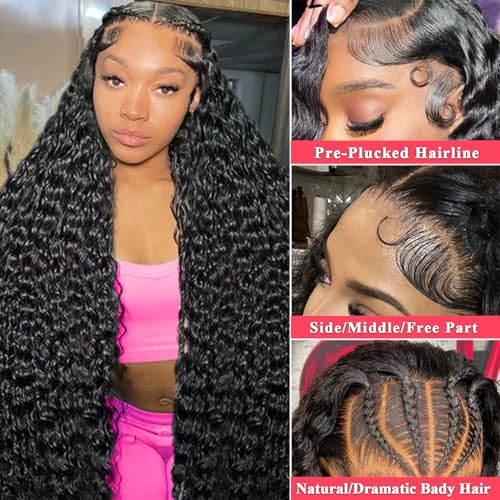 13x6 Deep Wave Lace Front Wigs Human Hair Wigs for Women Deep Curly Lace Front Wig Human Hair HD Lace Frontal Wigs Human Hair Pre Plucked with Baby Hair(26 Inch)