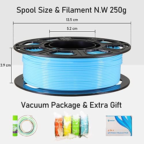 1.75mm 3D PLA Filament 4 in 1 Bundle: Yellow, Orange, Lime Green, Sky Blue, 4 Bright Colors Packed, Each Spool 250g, 4 Spools Packed, Total 1Kg 3D Printing Material with Extra 3D Print Tool by MIKA3D
