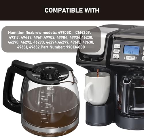 12-Cup Coffee Pot Replacement Compatible with Hamilton Beach Flexbrew Models: 49902, 49915, 49905C, CM4309, 49317, 49467, 49611, 49904, 49934, 46230, 46290, 46293, 46294, 46299, Part Number: 990136800
