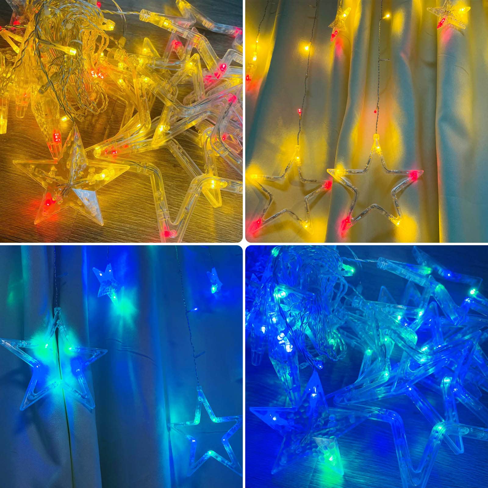 12 Stars 138 LED Bedroom Decorations Star Window Lights, Curtain String Lights Wall Decor Plug In for Outdoor with 8 Modes, Waterproof Hanging Window Decor Wall Lights For Christmas Decor (Multicolor)