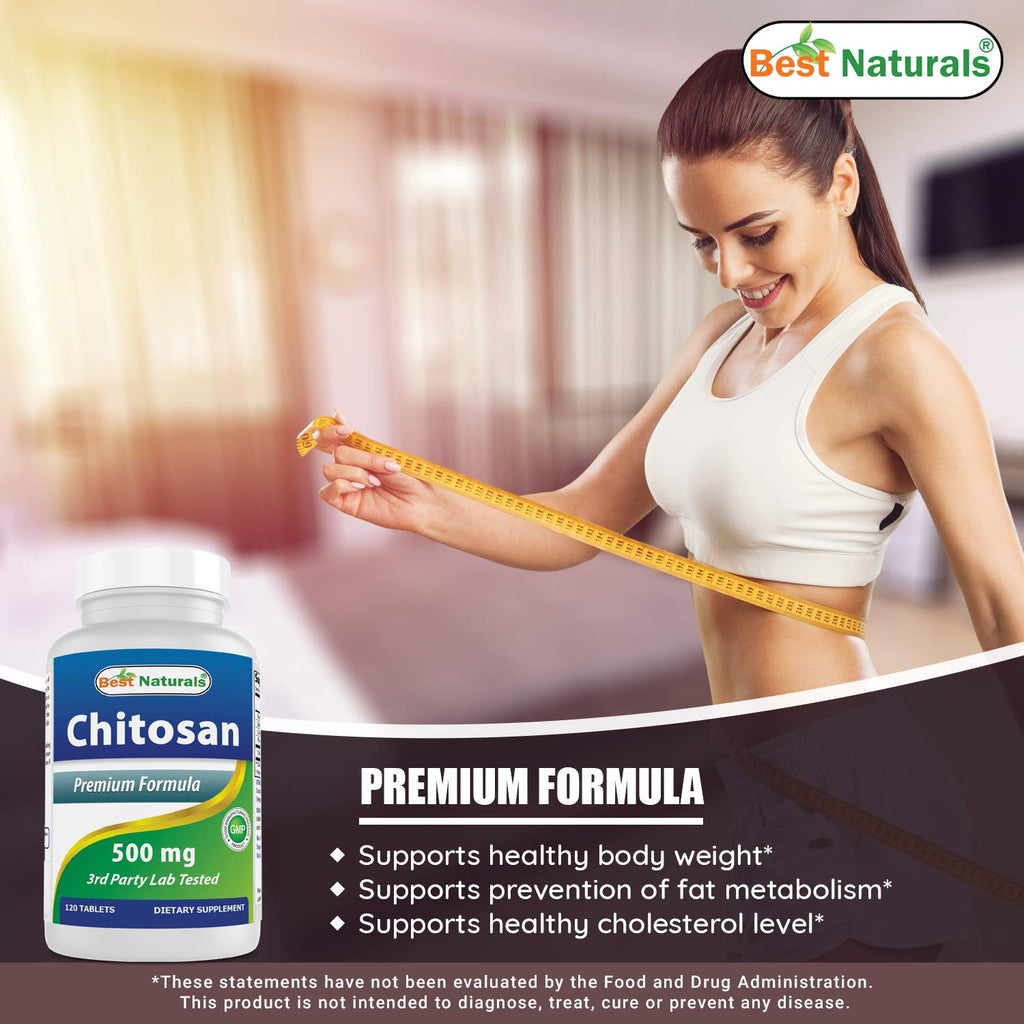 #1 Chitosan 500mg 120 Tablets by Best Naturals - Supports fat absorbing action - Manufactured in a USA Based GMP Certified Facility and Third Party Tested for Purity. Guaranteed!! pack of 2