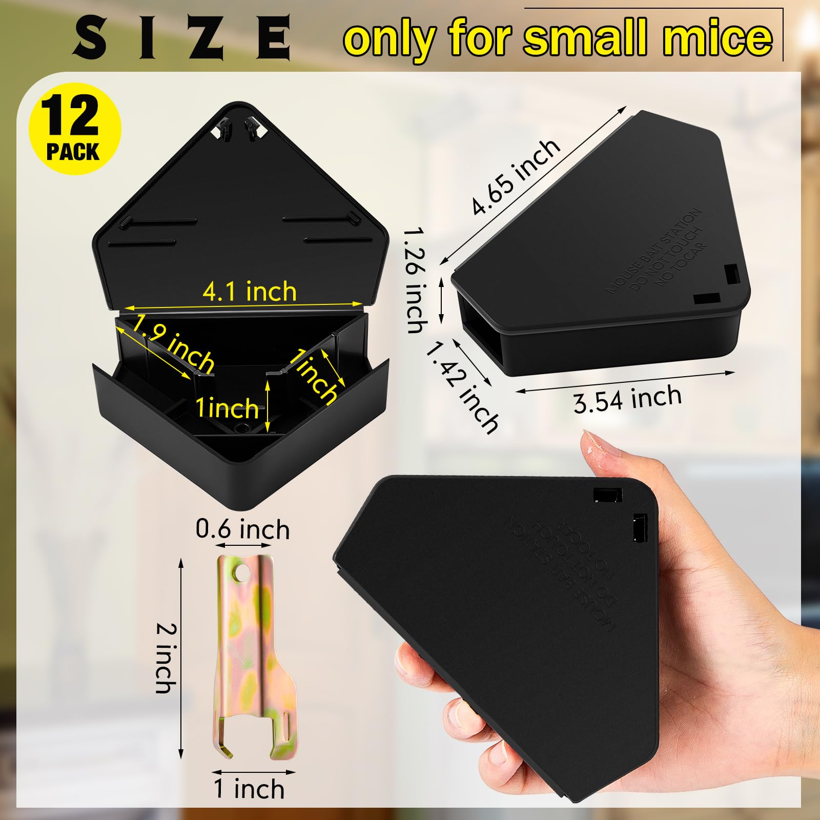 12 Pcs Mice Station with Keys Mouse Bait Stations Waterproof Mice Stations Outdoor Mice Traps Bait Boxes for Mice Indoor Outdoor, Bait Not Included, Suitable for Small Mice (Black)