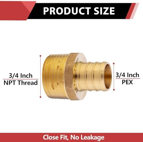 (Pack of 3) EFIELD Pex 3/4 Inch x 3/4 Inch NPT Male Adapter Brass Crimp Fitting ()