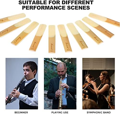 10 Pack Bb Clarinet Reeds with Plastic Box, Strength 3.5 Reeds for Clarinet, Thinner Reed Tip & Unfiled Cut for Easy of Play, Traditional Reeds for Clarinet Beginner and Player