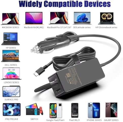 100W USB C AC Adapter Laptop Car Charger for Dell Latitide,for Lenovo Asus HP Samsung Laptop Car Power Cord