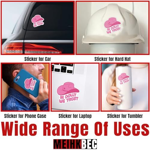 (3PCS) Hot Pink Sticker In Dolly We Trust Stickers Cowboy Cowgirl, Country Die-Cut Waterproof Vinyl Sticker for Water Bottle Tumbler Phone Case Laptop Cars Helmet Decal Gifts For Girl Women (2 inches)