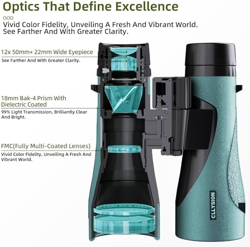 12X50 UHD Binoculars for Adults High Powered with Phone Adapter, Super Bright IPX7 Waterproof Binoculars with BAK4 Prisms, Professional Binoculars for Hunting Bird Watching Stargazing Safari Travel