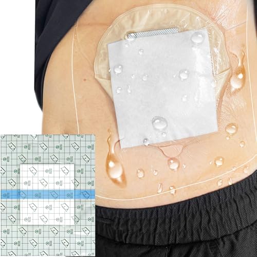 10" x 12" Ostomy Shower Cover Waterproof [Pack of 14], Ostomy Bag Shower Protector Stoma Shower Guard Colostomy Shower Shields for Women Men Showering, Non-Stick Central Pad