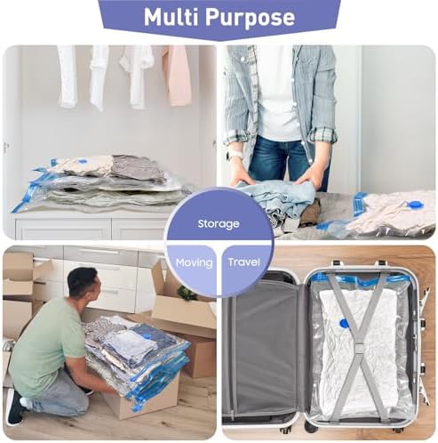 10 Pack Large Vacuum Storage Bags with Hand Pump, 80% Storage Space Saving, Sturdy Leak-Free Space Saver Vacuum Seal Bags for Clothing, Vacuum Compression Bags for Travel Lugggage