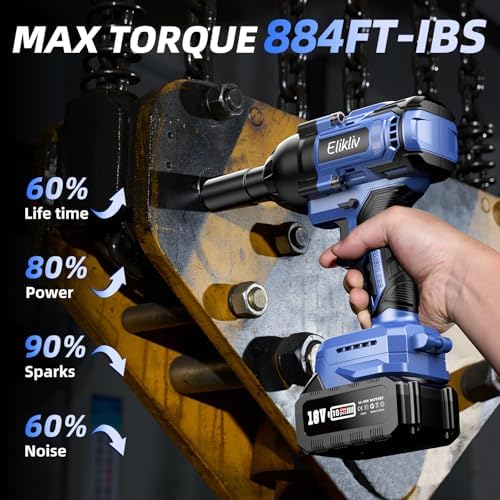 1200 N.m Cordless Impact Wrench 1/2 Inch, 900 Ft-lbs High Torque Brushless Power Impact Gun, 2x5000 mAh Battery, Fast Charge & 6 Sockets, Electric Heavy Duty Impact Driver for Home Car Tires Truck