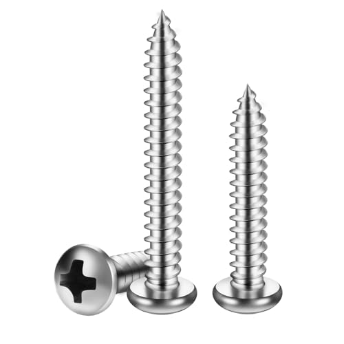 #12 x 1-1/2" Pan Head Self Tapping Screw, Pan Head Sheet Metal Screws Wood Screws, Stainless Steel 304 (18-8), 50 Pack