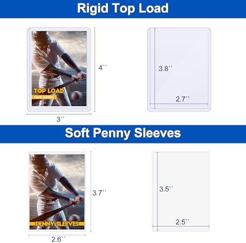 100 Topload Card Holder and 100 Clear Sleeves, Sooez 35 PT Topload Card Protectors, 3" x 4" Hard Plastic Card Sleeves Baseball Card Protector, Rigid Toploading Card Case for Collectible Trading Cards