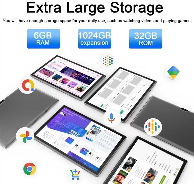 10 Inch Tablet Android 14 Tablets 10" Tableta Computer 6GB RAM 32GB ROM 1TB Expand, 2MP+8MP Dual Cameras WiFi-6 Bluetooth, 1280x800 IPS 10.1 IN HD Display Tab, 6000mAh Long Battery Life Android Tablet