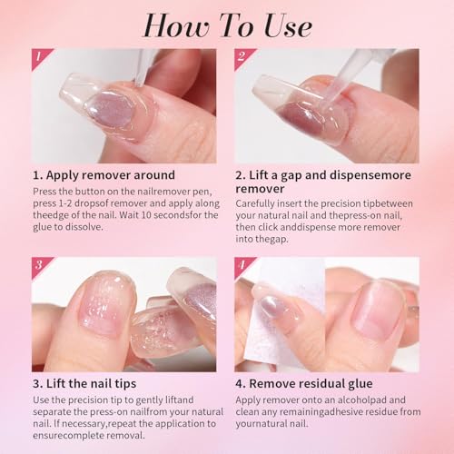 10g Semi Solid Nail Glue Gel with 5ml Nail Glue Remover Pen, No Need for Uv Light, Gel Glue for Press On Nails, Nail Glue Remover for Nails, Click&Remove Pen