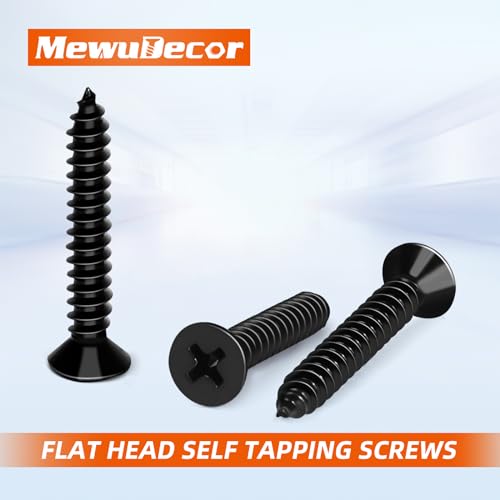#10 x 1-1/2" Flat Head Wood Screw, Sheet Metal Screws, Stainless Steel 18-8 (304), Black Finish, 100 PCS
