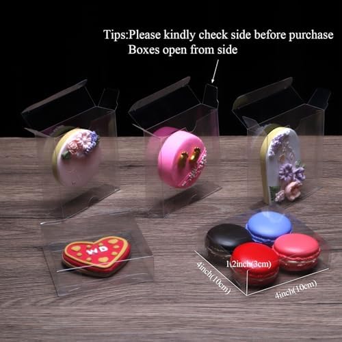 100 Pack 4x4x1.2inch Clear Single Cookies Boxes Small Bakery Boxes Macaron Boxes Brownie Boxes Pastry Boxes for Easter Mother's Father's Christmas Birthday Day, LQSINC100