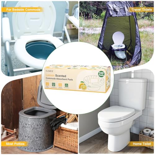 100 PCS Lemon Scented Absorbent Commode Pads for Bedside Commode Bucket, Commode Liner Pads with Absorbent Gel, Potty Liner Pads for Adults Seniors Portable Toilet Pad Bedpans