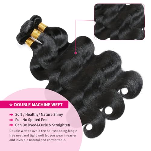 12A Human Hair Bundles Body Wave Bundles Human Hair 14 14 14 Inch 100% Unprocessed Brazilian Virgin Hair Body Wave 3 Bundles Human Hair Extensions for Black Women Natural Color