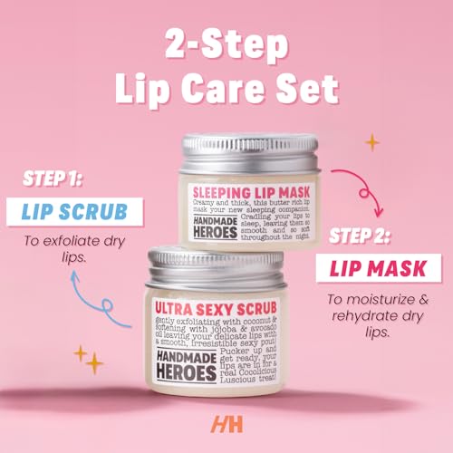 100% Natural Lip Scrub Vegan Conditioning Coconut Lip Exfoliator Gentle Exfoliant Sugar Lip Polish and Lip Exfoliator Scrubber for Chapped and Dry Lips (Lip Scrub and Lip Mask Gift Set)