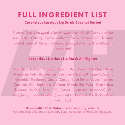 100% Natural Lip Scrub Vegan Conditioning Coconut Lip Exfoliator Gentle Exfoliant Sugar Lip Polish and Lip Exfoliator Scrubber for Chapped and Dry Lips (Lip Scrub and Lip Mask Gift Set)
