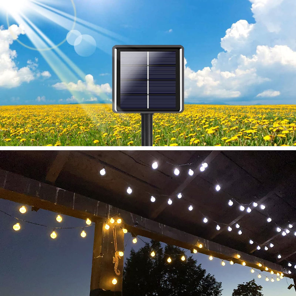 1-Pack Warm White & 1-Pack Cool White Total 100 LED 64FT Crystal Globe Solar String Lights Outdoor, Waterproof Solar Outdoor Lights with Modes, Solar Lights for Garden Tree Patio Christmas Decoration