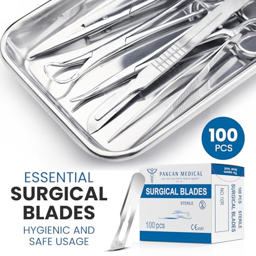 100 pcs #10R Dermaplaning Surgical Scalpel Blades 0.7 mm Extra Wide Sterile Blades Carbon Steel - Individually Wrapped Pack of 100 Blades (#10R Blades (100 Qty))