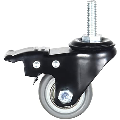 1.5 Inch Swivel Caster Wheels Set of 4, Locking casters Total Capacity 330lbs, Metric M8-1.25 Threaded stem TPR casters with Brake, castors for Carpet Hardwood Floor Workbench Bed Frame.