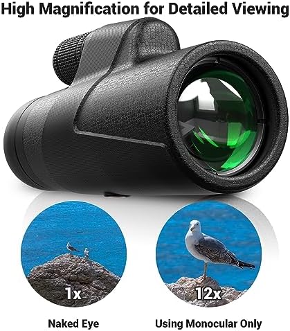 12x55 Monocular Telescope for Smartphone, High Powered HD Compact Monocular Scope for Adults & Kids with Phone Adapter Tripod Portable Handheld Telescope for Camping Hiking Hunting Wildlife Watching