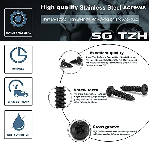 #8 x 1-1/2" Wood Screw 100Pcs 18-8 (304) Stainless Steel Pan Head Fast Self Tapping Drywall Screws Black Oxide by SG TZH