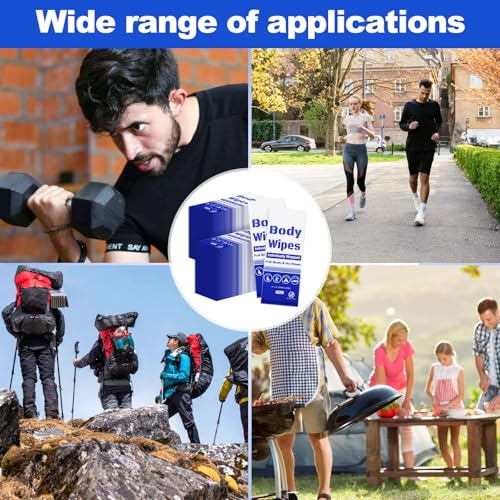 100Pcs Disposable Body Wipes, 7.8 x 9.8 inch Individually Wrapped Bath Wipes for Women Men in Bulk, No Rinse-Free Large Body Bath Shower Wipes for Home Travel Hotel Outdoors Camping After Gym (Blue)